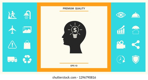 Man silhouette - Light bulb with dollar symbol business concept icon. Graphic elements for your design