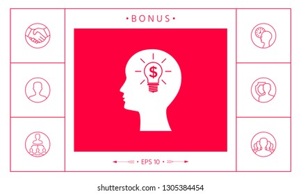 Man silhouette - Light bulb with dollar symbol business concept icon. Graphic elements for your design