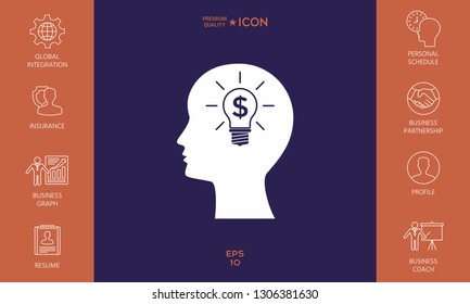 Man silhouette - Light bulb with dollar symbol business concept icon. Graphic elements for your design