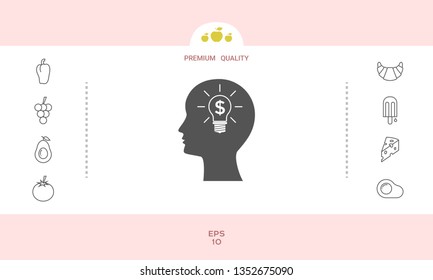 Man silhouette - Light bulb with dollar symbol business concept icon. Graphic elements for your design
