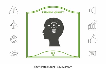 Man silhouette - Light bulb with dollar symbol business concept icon. Graphic elements for your design