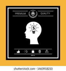 Man silhouette - Light bulb with dollar symbol business concept icon. Graphic elements for your design