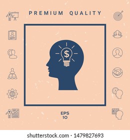 Man silhouette - Light bulb with dollar symbol business concept icon. Graphic elements for your design