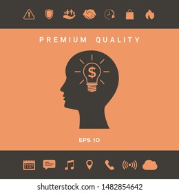 Man silhouette - Light bulb with dollar symbol business concept icon. Graphic elements for your design