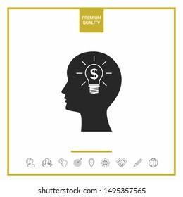 Man silhouette - Light bulb with dollar symbol business concept icon. Graphic elements for your design