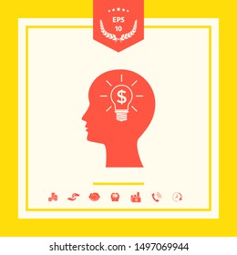 Man silhouette - Light bulb with dollar symbol business concept icon. Graphic elements for your design