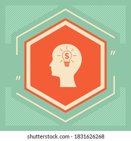 Silueta de hombre - Bombilla con símbolo de dólar icono de concepto de negocio. Elementos gráficos para su diseño
