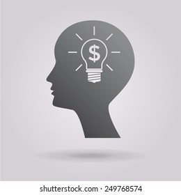 Man silhouette - Light bulb with dollar symbol business concept.