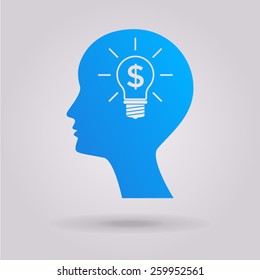 Man silhouette - Light bulb with dollar symbol business concept. The illustration on gray background