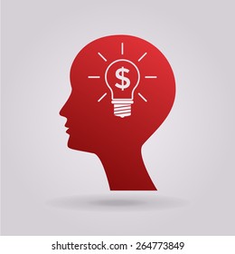 Man silhouette - Light bulb with dollar symbol business concept. Icon.
