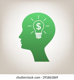 Man silhouette - Light bulb with dollar symbol business concept. Icon.