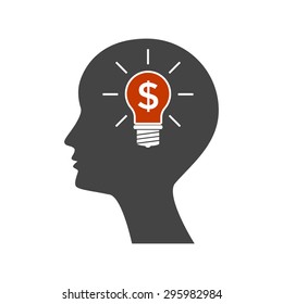 Man silhouette - Light bulb with dollar symbol business concept. Icon.