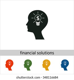 Man silhouette - Light bulb with dollar symbol business concept.  Set of varicolored icons.