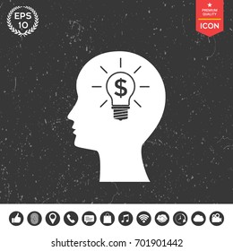 Man silhouette - Light bulb with dollar symbol business concept. Icon.