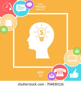Man silhouette - Light bulb with dollar symbol business concept. Icon.