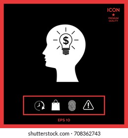 Man silhouette - Light bulb with dollar symbol business concept. Icon.