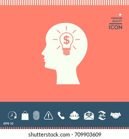 Man silhouette - Light bulb with dollar symbol business concept. Icon.