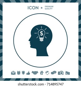 Man silhouette - Light bulb with dollar symbol business concept. Icon.