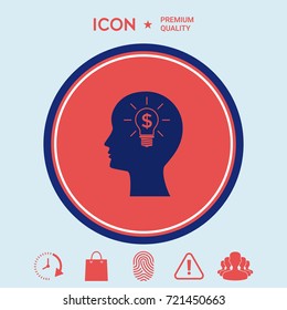 Man silhouette - Light bulb with dollar symbol business concept. Icon.