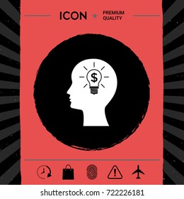 Man silhouette - Light bulb with dollar symbol business concept. Icon.