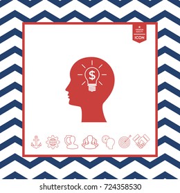 Man silhouette - Light bulb with dollar symbol business concept. Icon.