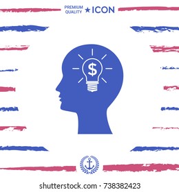 Man silhouette - Light bulb with dollar symbol business concept. Icon.