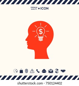Man silhouette - Light bulb with dollar symbol business concept. Icon.