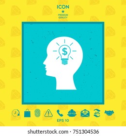 Man silhouette - Light bulb with dollar symbol business concept. Icon.