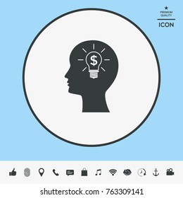 Man silhouette - Light bulb with dollar symbol business concept. Icon.