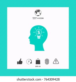 Man silhouette - Light bulb with dollar symbol business concept. Icon.