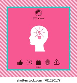 Man silhouette - Light bulb with dollar symbol business concept. Icon.