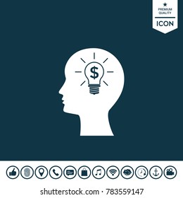 Man silhouette - Light bulb with dollar symbol business concept. Icon.