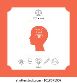 Man silhouette with Light bulb - new ideas. Icon