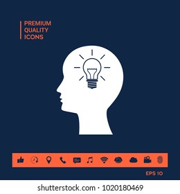 Man silhouette with Light bulb - new ideas. Icon