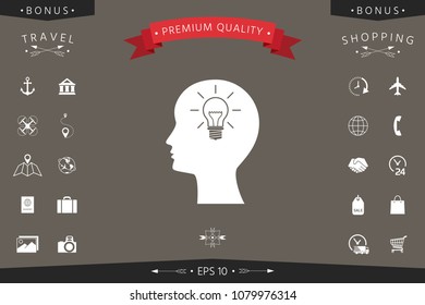 Man silhouette with Light bulb - new ideas. Icon