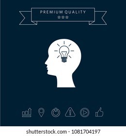 Man silhouette with Light bulb - new ideas. Icon