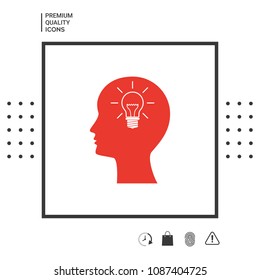 Man silhouette with Light bulb - new ideas. Icon