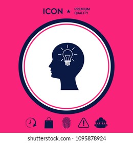 Man silhouette with Light bulb - new ideas. Icon