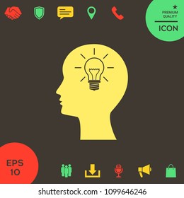 Man silhouette with Light bulb - new ideas. Icon