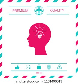 Man silhouette with Light bulb - new ideas. Icon