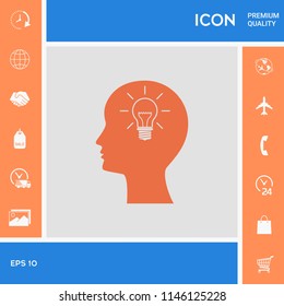 Man silhouette with Light bulb - new ideas. Icon