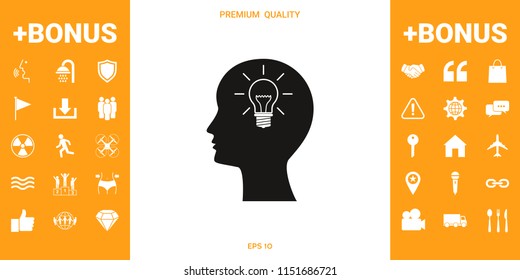 Man silhouette with Light bulb - new ideas. Icon
