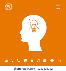 Man silhouette with Light bulb - new ideas icon. Graphic elements for your design