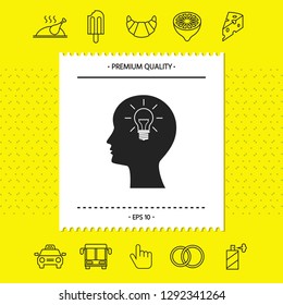 Man silhouette with Light bulb - new ideas icon. Graphic elements for your design