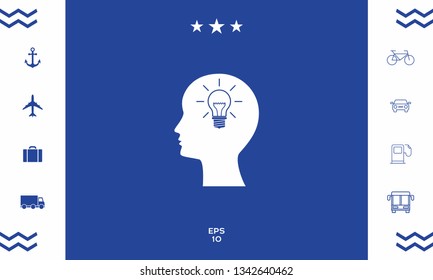 Man silhouette with Light bulb - new ideas icon. Graphic elements for your design