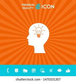 Man silhouette with Light bulb - new ideas icon. Graphic elements for your design