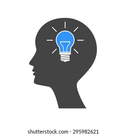 Man silhouette with Light bulb -new ideas. Icon.