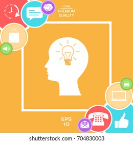 Man silhouette with Light bulb - new ideas. Icon