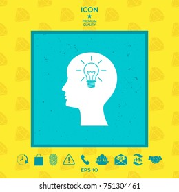 Man silhouette with Light bulb - new ideas. Icon