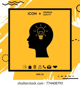 Man silhouette with Light bulb - new ideas. Icon